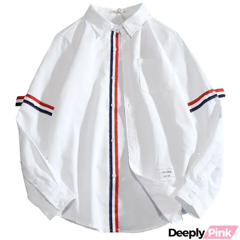 S-3XL Men Fashion Lapel Striped Long Sleeve Shirt