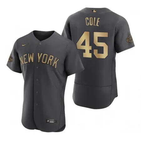 Men's New York Yankees #45 Gerrit Cole 2022 All-Star Charcoal Flex Base Stitched Baseball Jersey PU87
