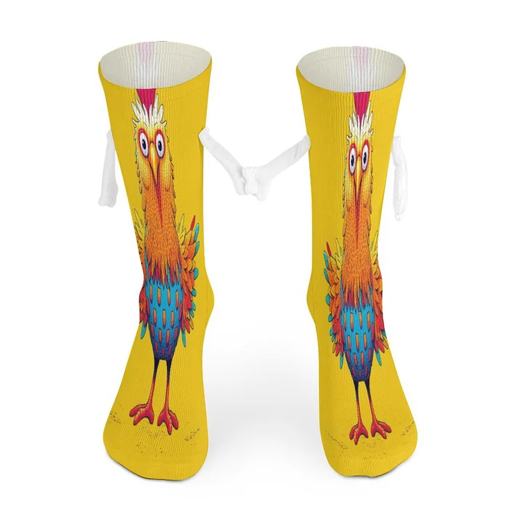 Hand Holding Socks Crazy Rooster Anime Cartoon  customized, personalized, gift