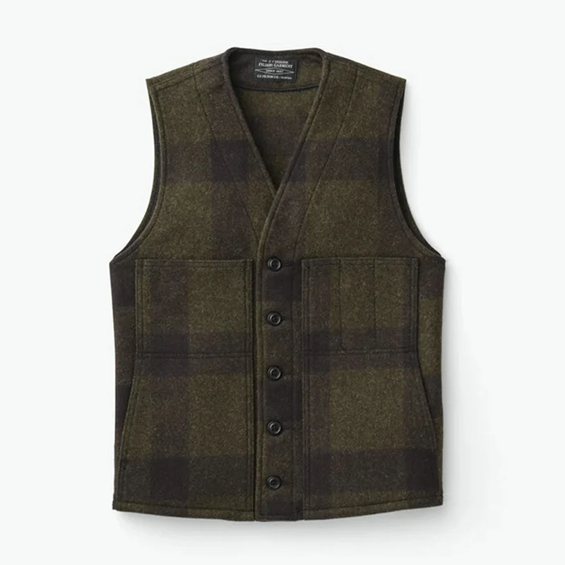 Men's Green Plaid Vest Thick Woolen Wool With Big Pocket 5XL Oversize For Men Work Wear