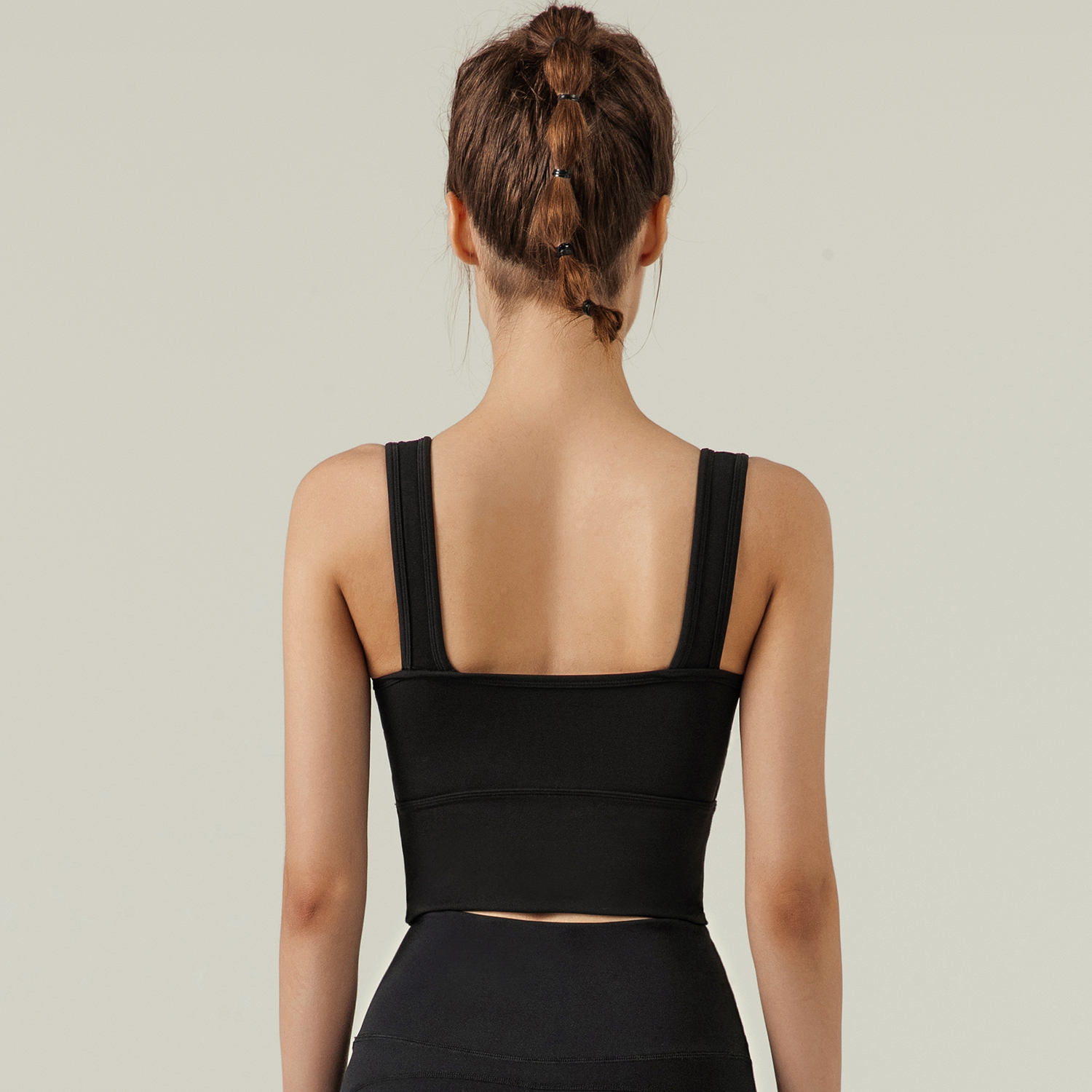Buy women's v neck u back wide stretchy straps gym yoga support tank tops of high quality on Hergymclothing Black 