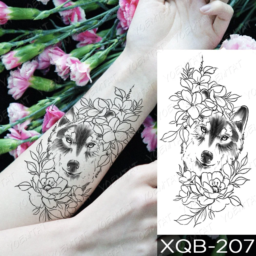 Waterproof Temporary Tattoo Sticker Line Rose Peony Snake Flash Tattoos Simple Flowers Body Art Arm Fake Sleeve Tatoo Women