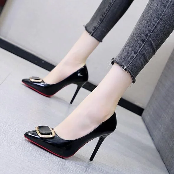 Sexy Nude Color High Heels Fashion Thin Heels Butterfly-Knot Patent Leather Middle Hollow Womens Shoes Elegant Party Dress Pumps