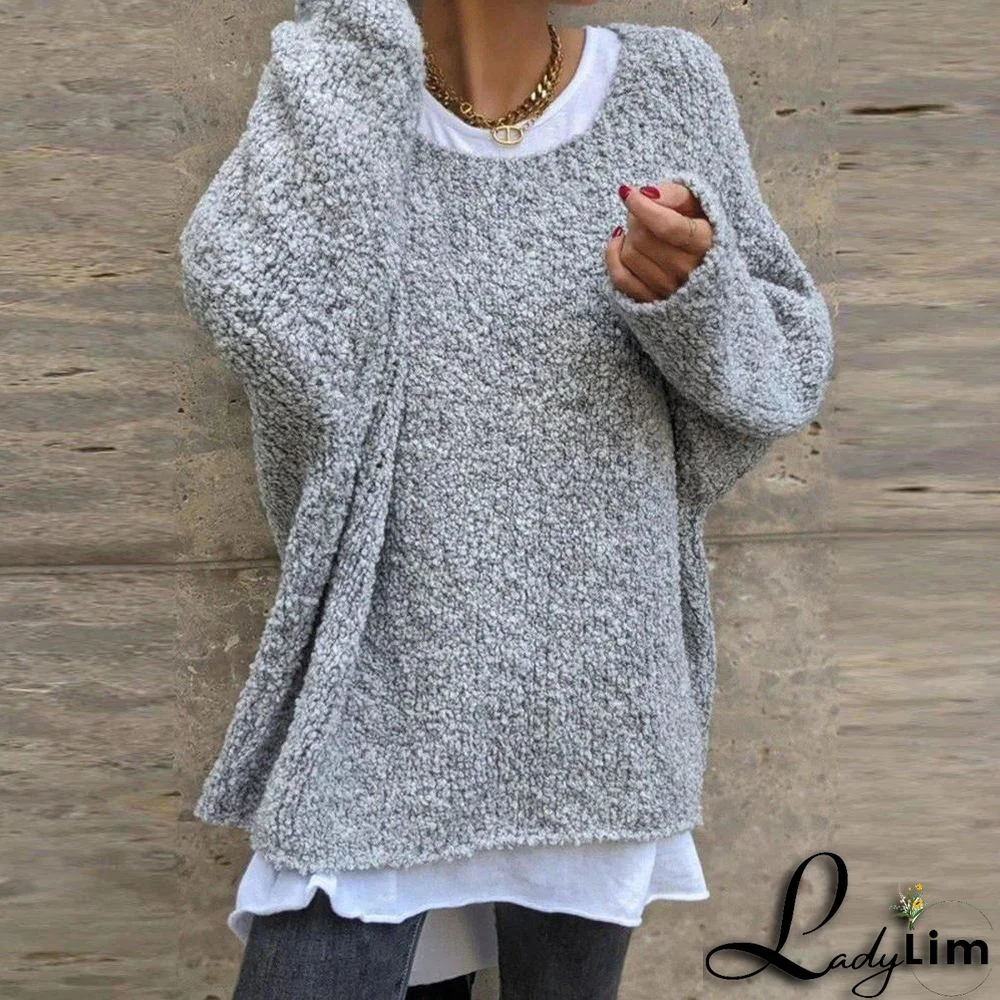 Comfy Plain Grey Round Neck Sweater