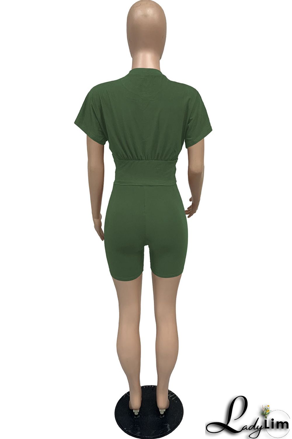 Yellow Casual Solid Split Joint O Neck Short Sleeve Two Pieces
