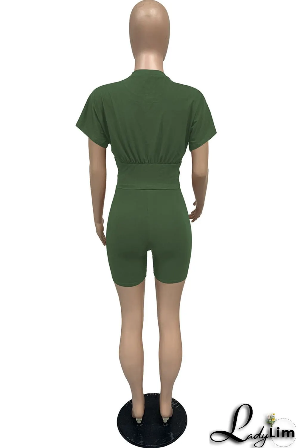 Yellow Casual Solid Split Joint O Neck Short Sleeve Two Pieces