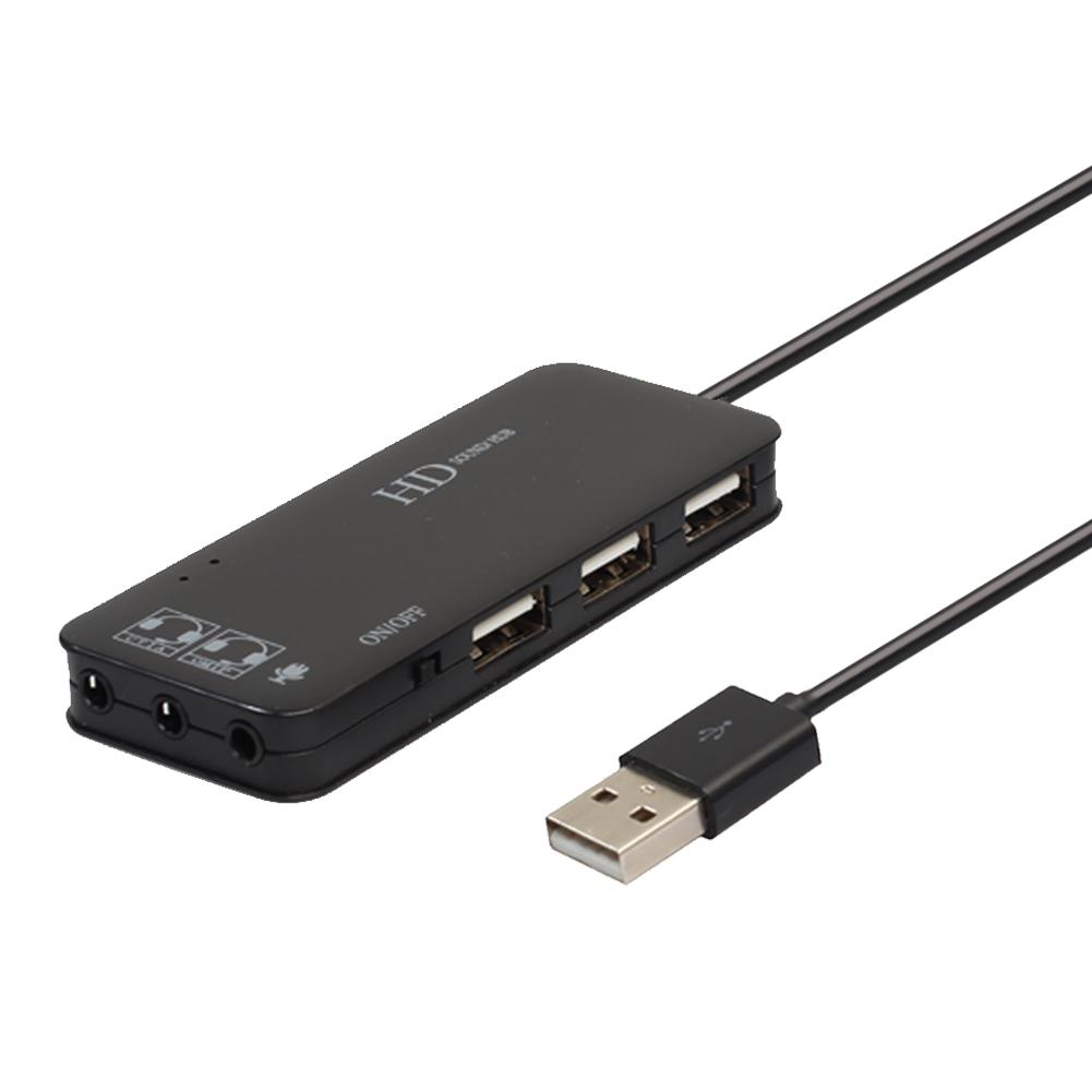 

3 Port USB2.0 Hub with External Sound Card Headset Microphone Adapter, Black, 501 Original