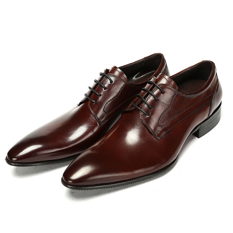 Mens Burgundy Pointed Toe Derby Dress Shoes - Lace Up