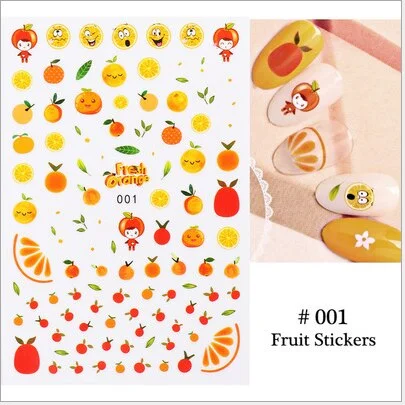 Nail Stickers Back Glue Avocado Green Strawberry Orange Fruit Designs Nail Decal Decoration Tips For Beauty Salons