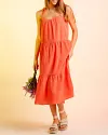 Lace-up Sling Dress Candy Color Stitching Solid Color Midi Dress
