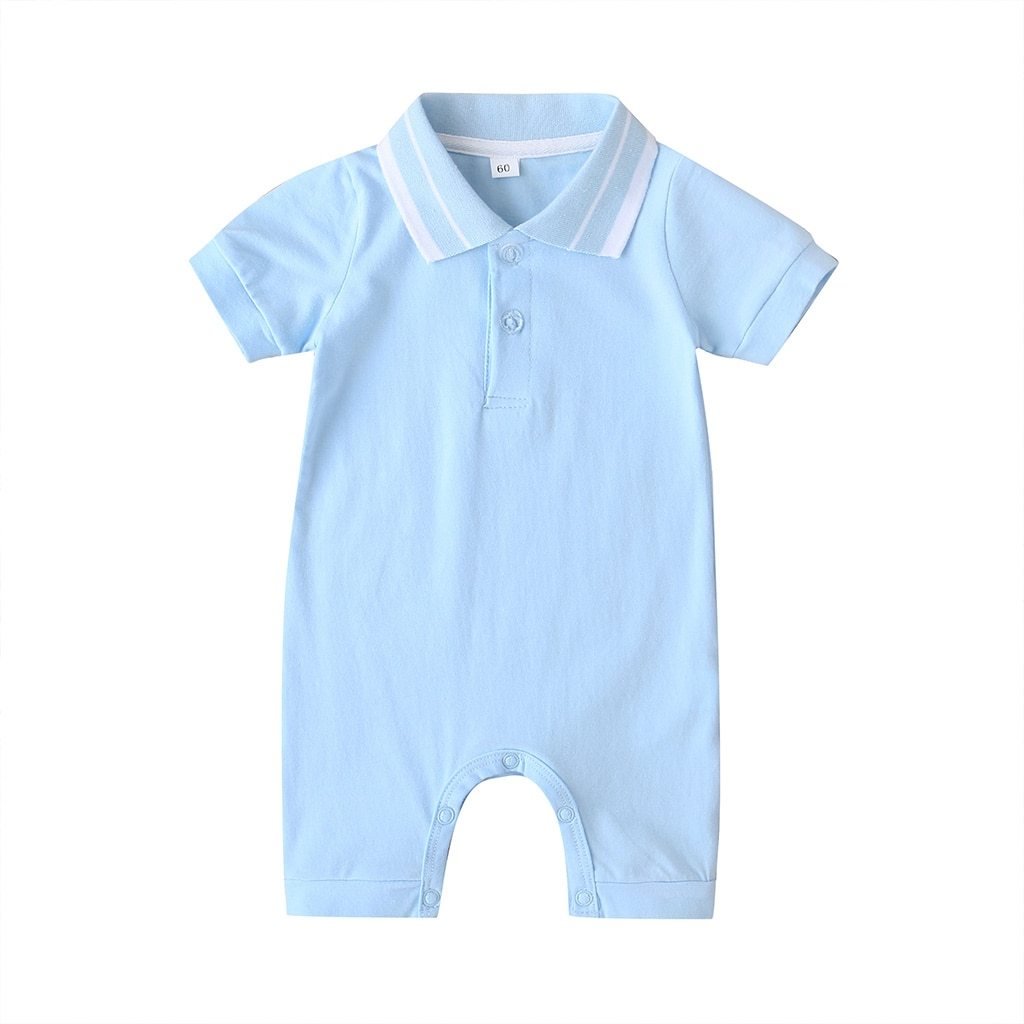 Infant Newborn Baby Boy’s Short Sleeve Jumpsuit Summer Fashion Solid Color Button Lapel One Piece Short Pants Gentleman Romper