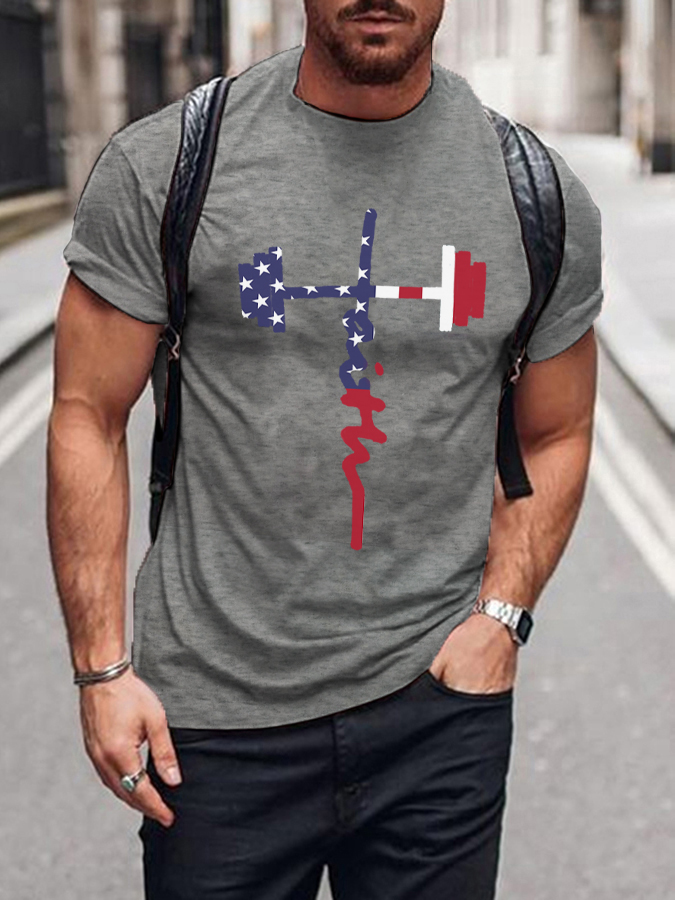 Independence Day Flag Cross GYM Oversized Print T-shirt / Rvogue / Rvogue