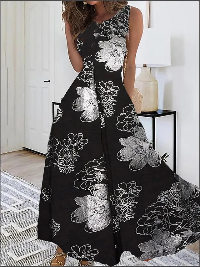 Long dress maxi casual summer print graphic floral polka dot fashion modern daily holiday