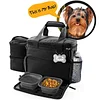 Dog Travel Bag - Dog Travel Kit with 2 Collapsible Silicone Bowls, 2 Food Containers, Multi-Use Pockets for Pet Accessories - Ideal Dog Gear Weekender (XL, Black)