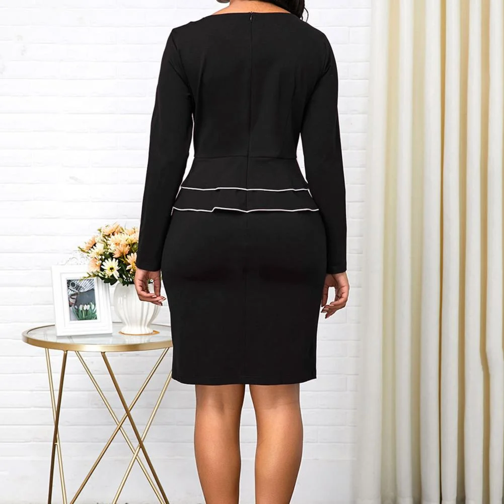 Formal Women Dress Sets Bodycon Skirt Two Piece Suits Ruffle Slim Solid Color Pencil Skirts Business Outfits Suit Office