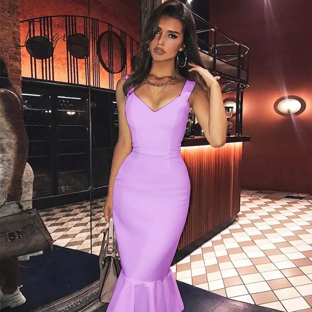 Ingvn - New Summer Women White Bandage Dress Sexy Spaghetti Strap Sleeveless Bodycon Club Celebrity