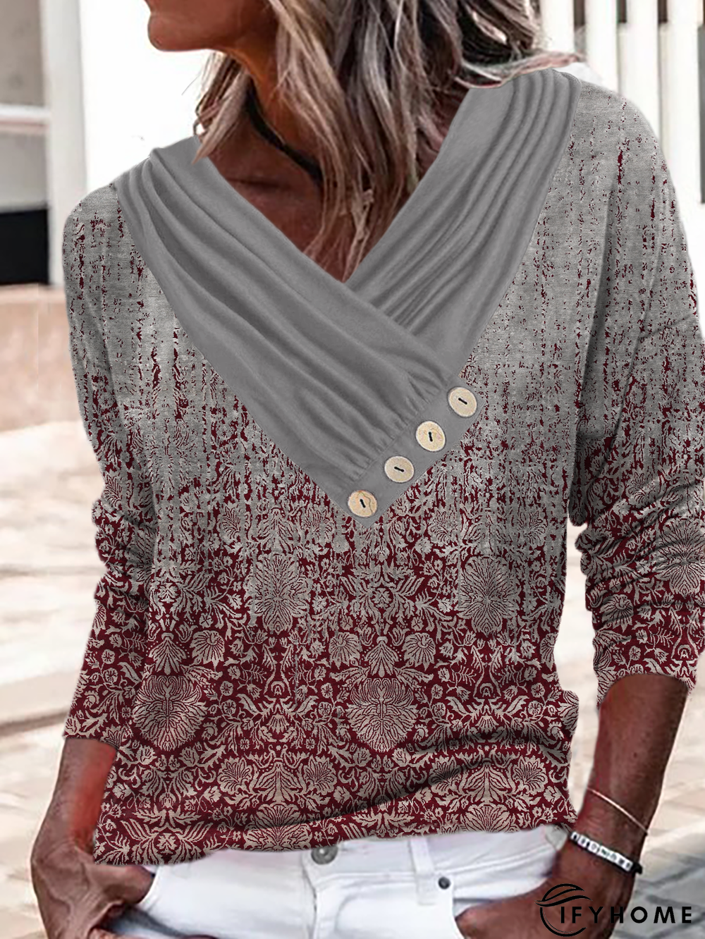 Abstract Printed Long Sleeve Casual Top | IFYHOME