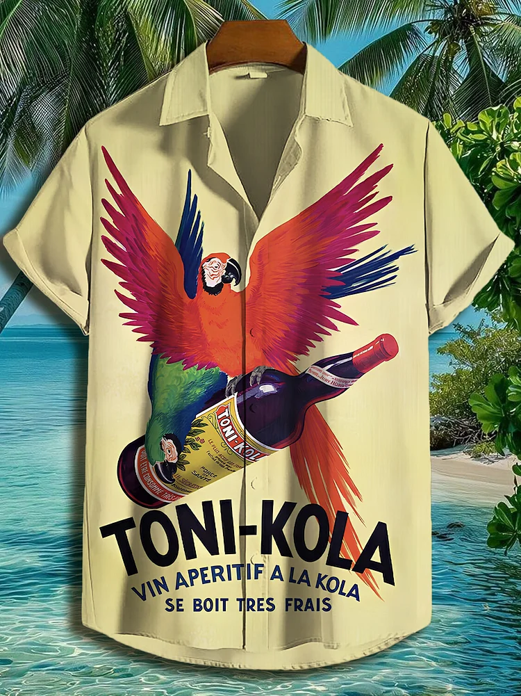 Men's Vintage Parrot Art Print Short Sleeve Shirt