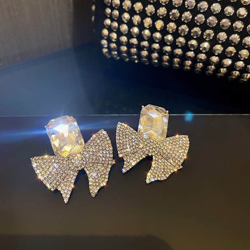 Big Geometric Square Crystal Dangle Earrings