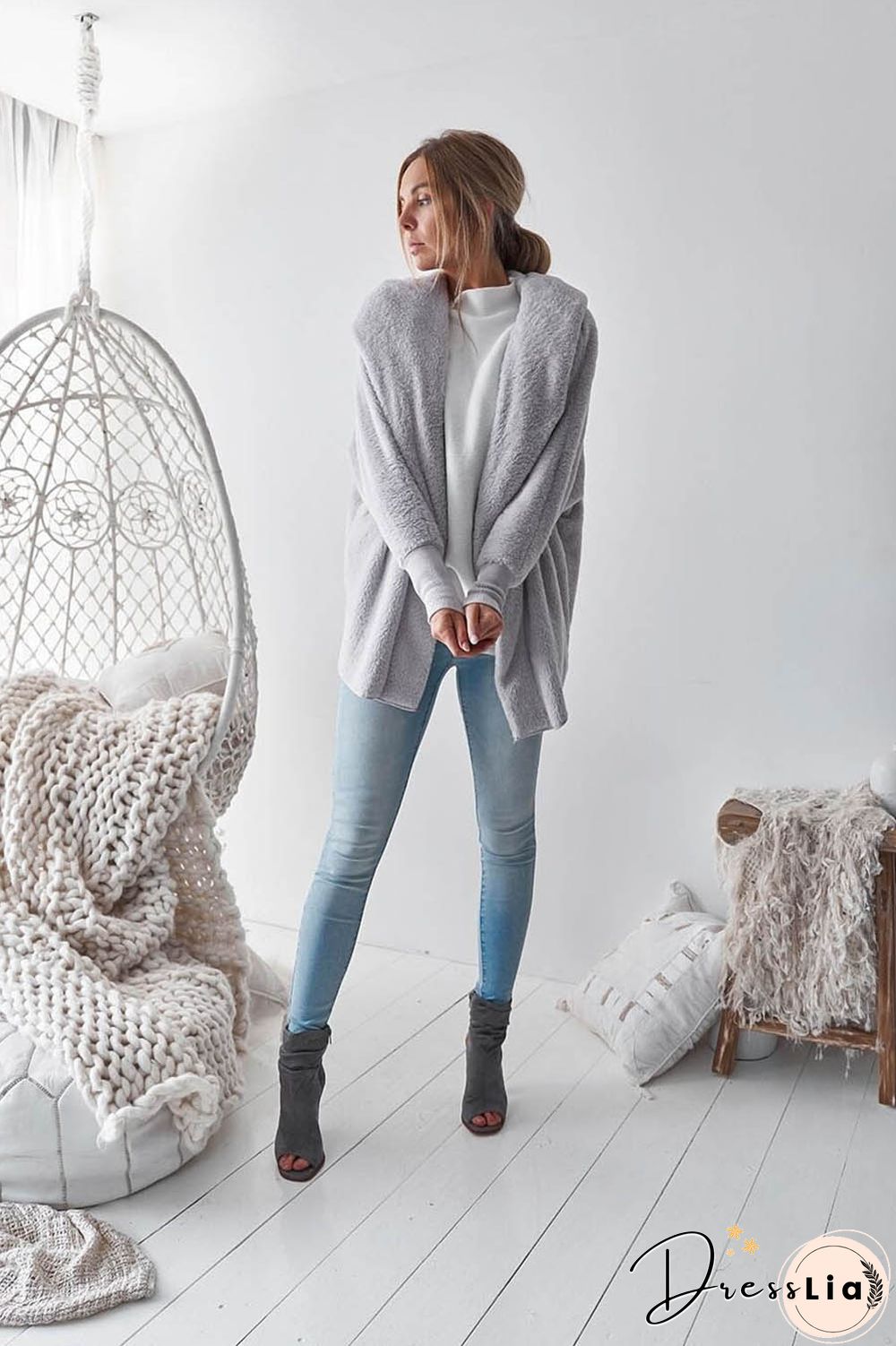 Long Sleeve Plain Hooded Sweater