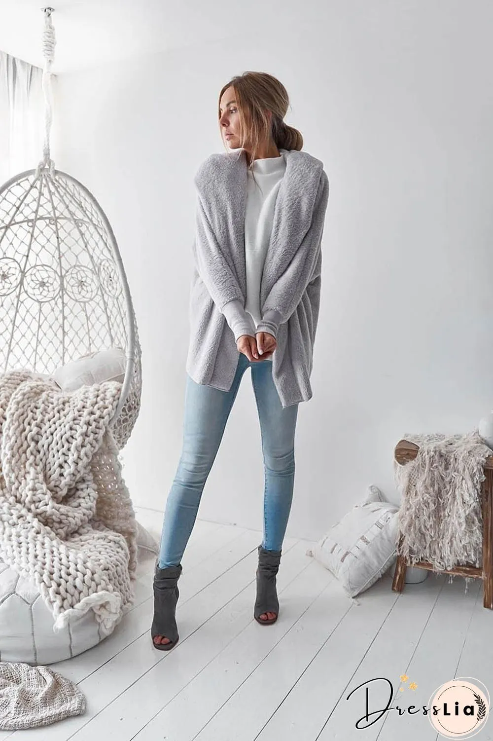 Long Sleeve Plain Hooded Sweater