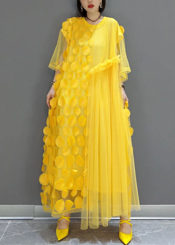Plus Size Yellow Patchwork Tulle long Dresses