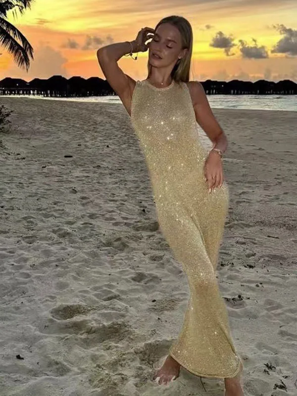 Athvotar Athvotar Beach Dress Sexy Knitted Bare Back Bli亮 Tight Bikini Shirt Sunscreen Woman