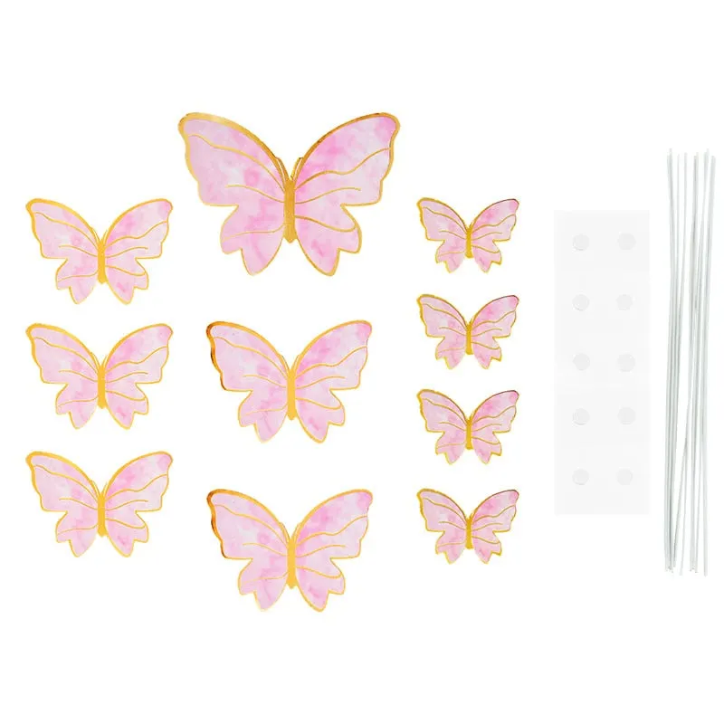 1Set Happy Birthday Cake Toppers Cake Decoration Handmade Butterfly Cupcake Topper For Wedding Birthday Party Baby Shower Baking