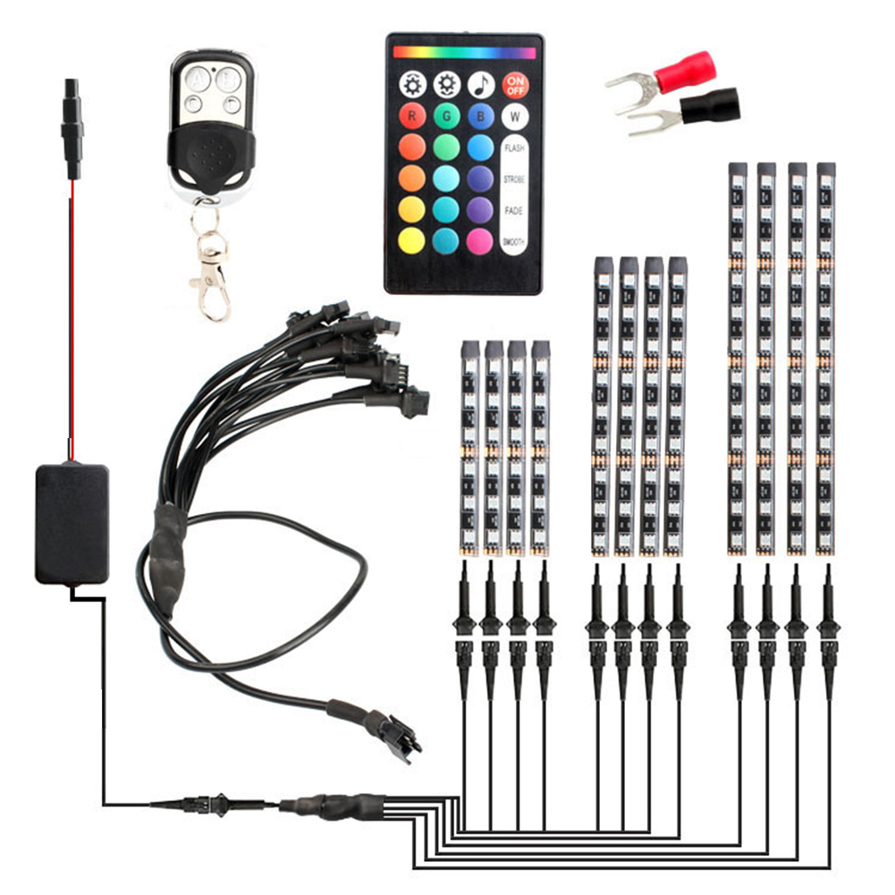 

12pcs/set Motorcycle RGB LED Strip Kit RF+Voice Control Underglow Lights, 501 Original