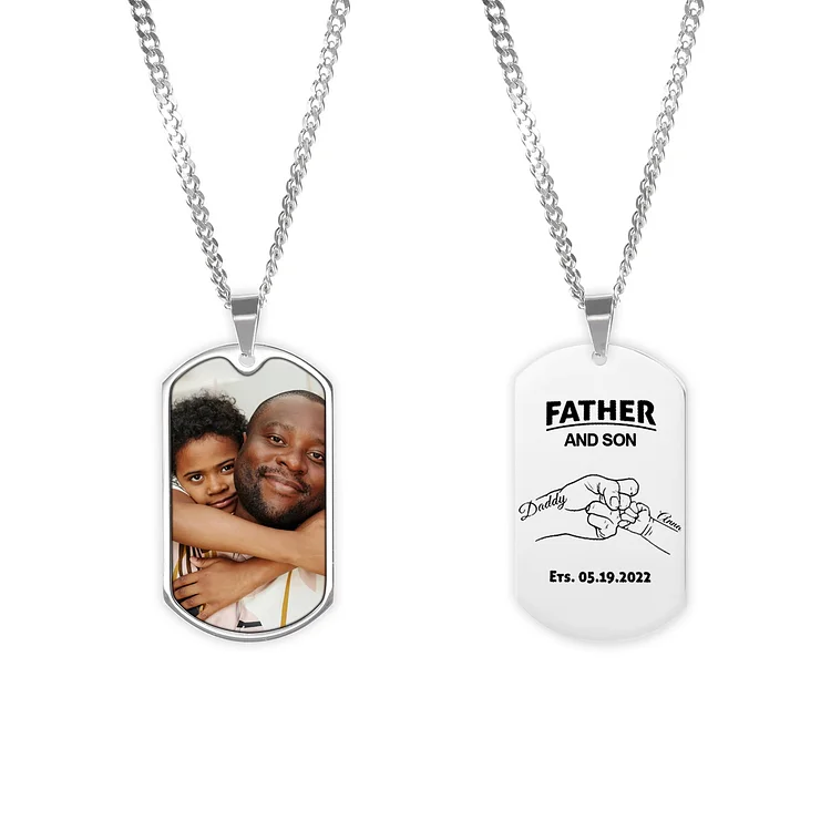 Personalized Photo Necklace Engraved Tag Keyring Gifts for Father-Father and Son
