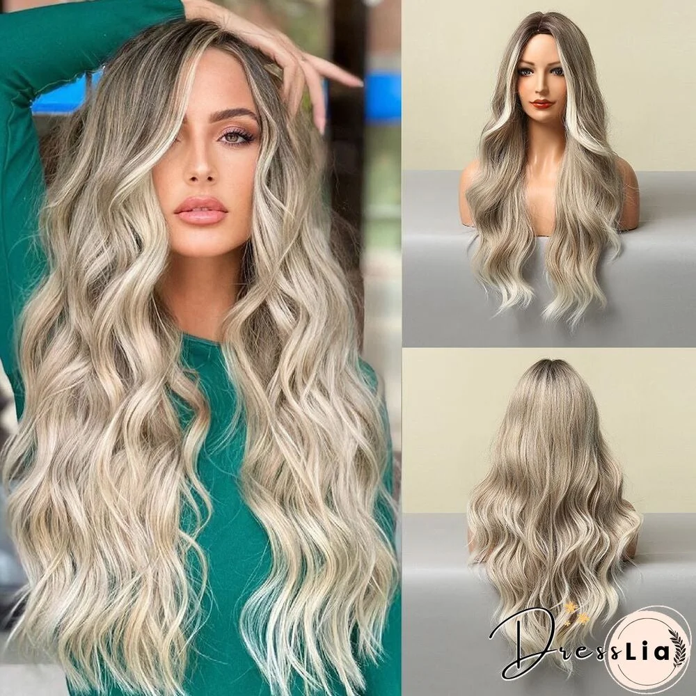 Fashion Medium Split Large Wave Light and Thin Natural Mixed Color Light Gray Wig Female Wigs