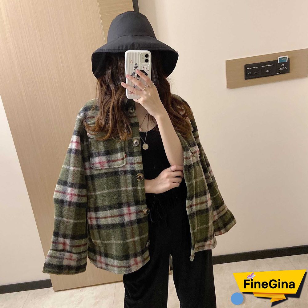 Dyed Pocket Overshirt Check Wool Blend Shirt Jacket