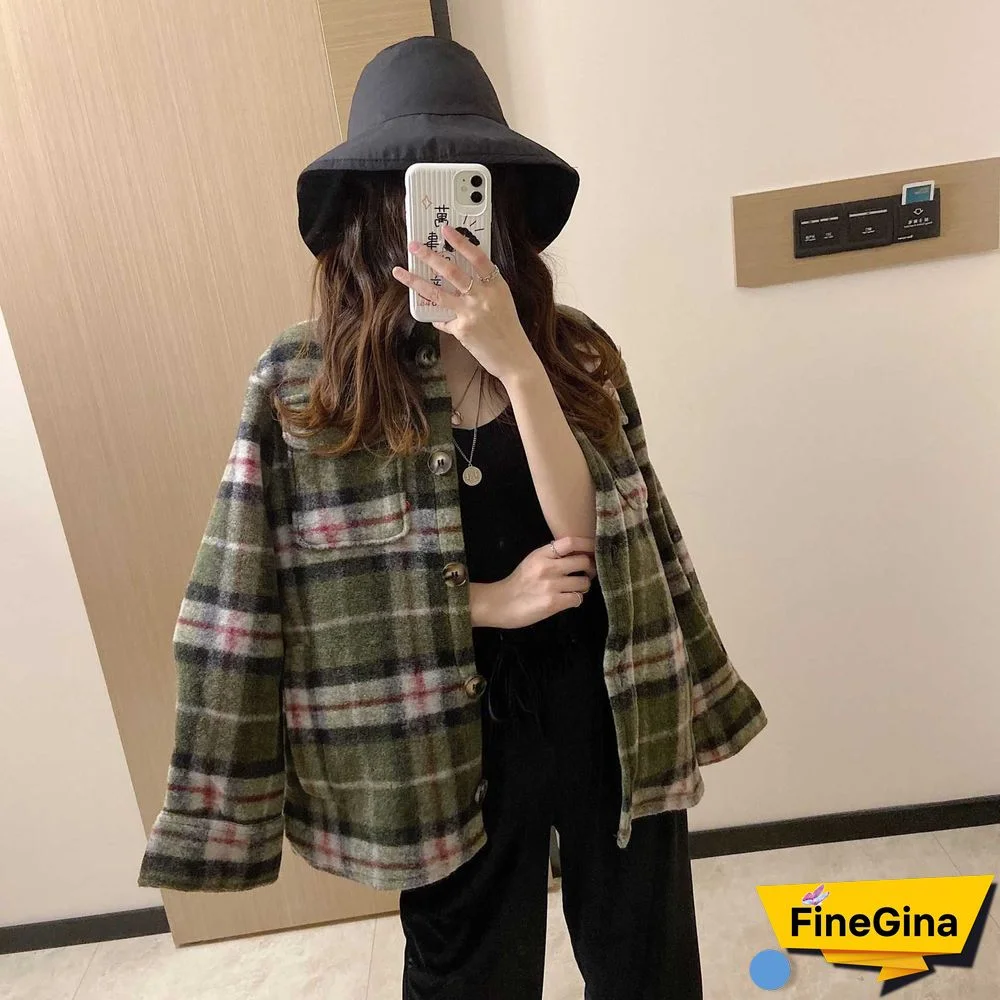 Dyed Pocket Overshirt Check Wool Blend Shirt Jacket