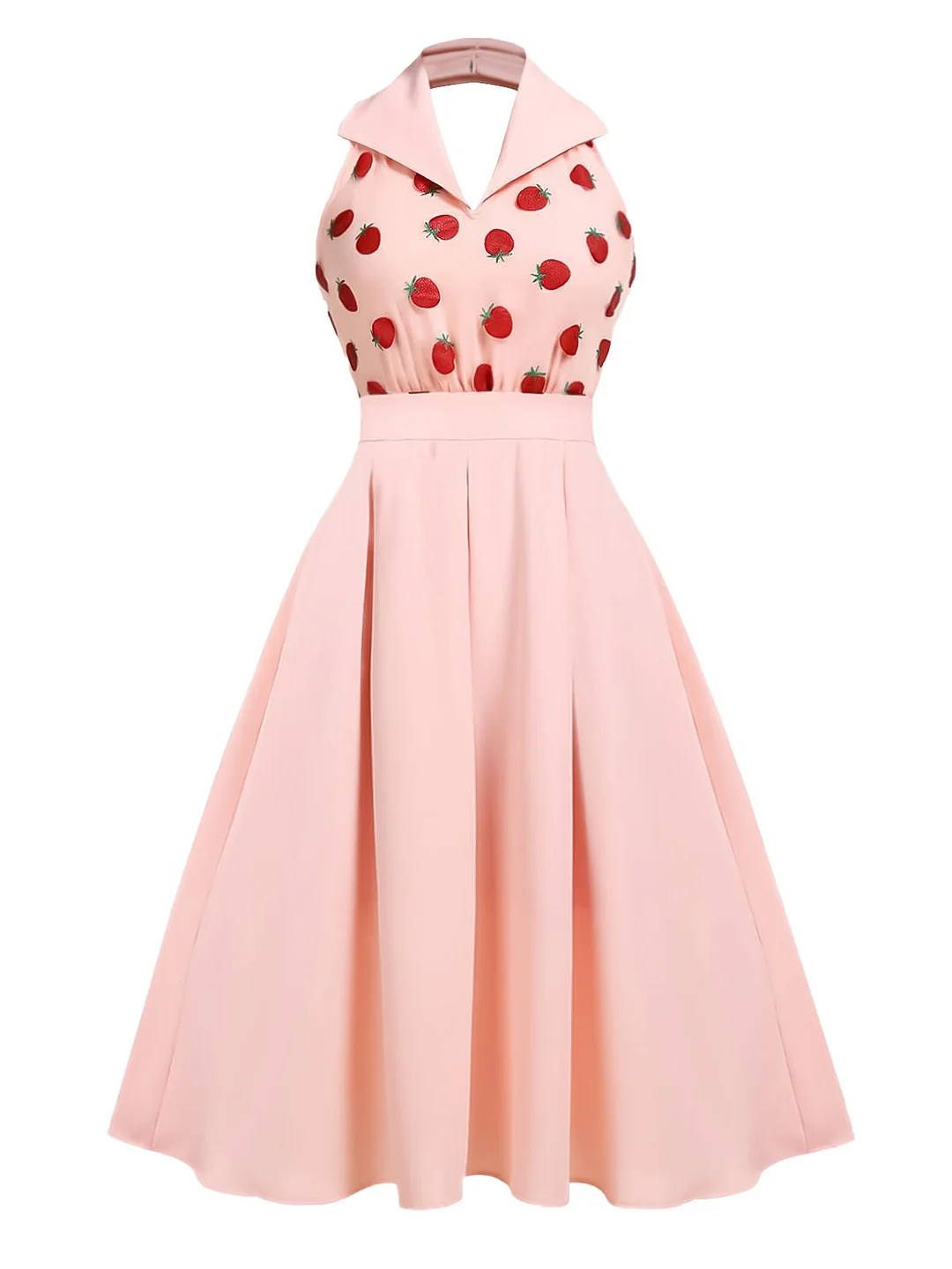 Pink 1950s Strawberry Splicing Halter Dress