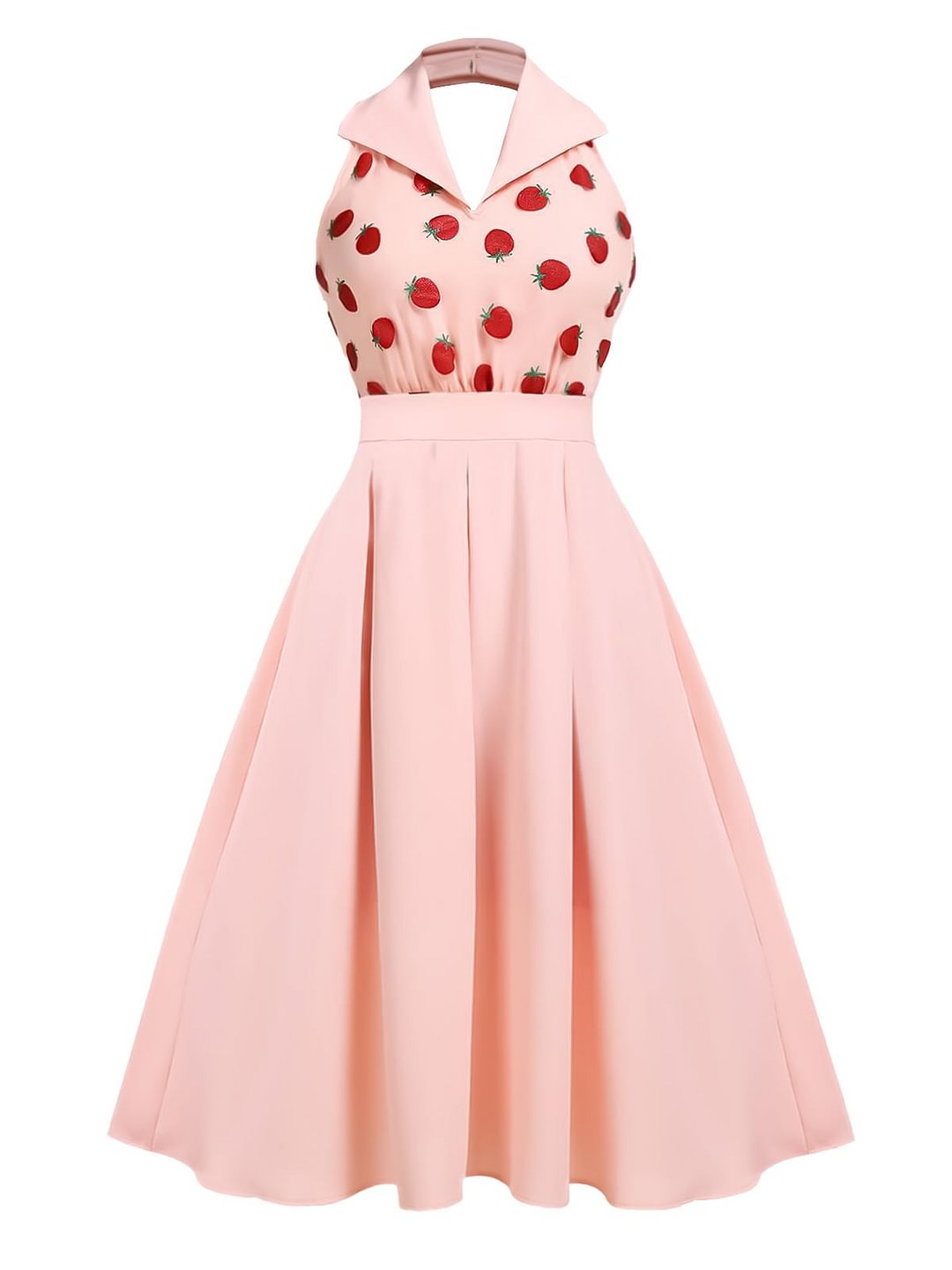 [Pre-Sale] Pink 1950s Strawberry Splicing Halter Dress