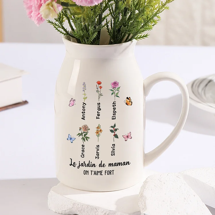 Vase à Fleurs Papillon 6 Prénoms et Fleurs de Naissance Personnalisés avec 2 Textes Décoration de la Maison Jessemade FR