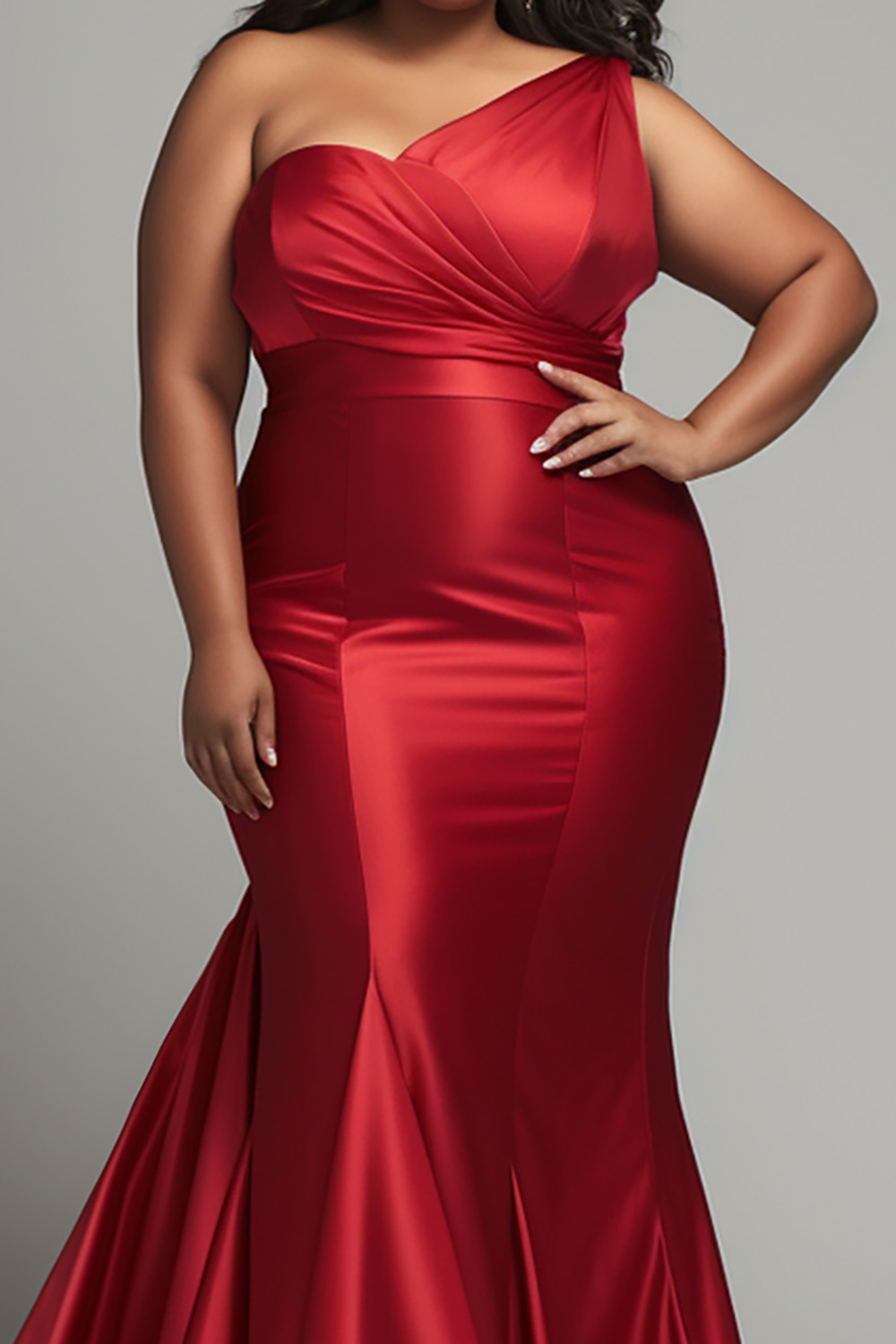 Design Plus Size Formal Elegant Red Oblique Collar Mermaid Satin Maxi Dresses [Pre-Order]