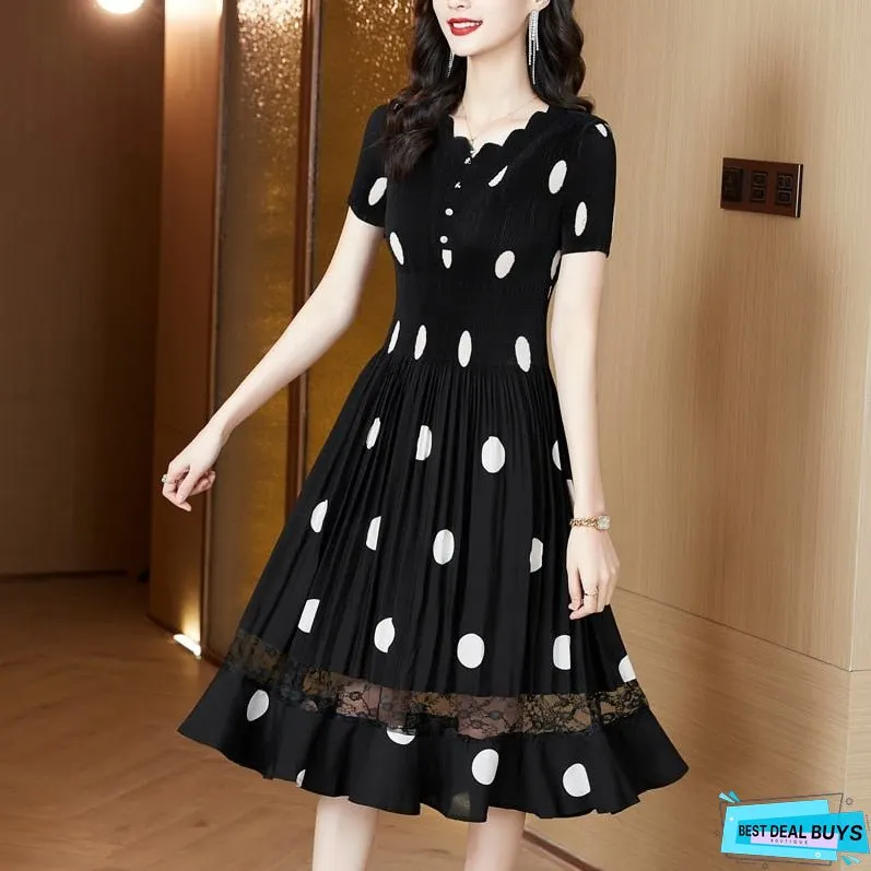 Summer Polka Dot Elastic Hepburn Mermaid Dress
