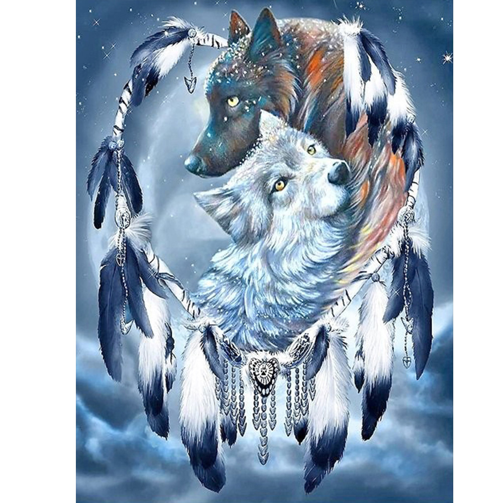 

30*40CM - Round Drill Diamond Painting - Dream Catcher Wolf, 501 Original