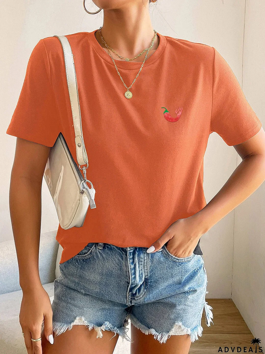 Women's T-Shirts Short Sleeve Round Neck Chili Pepper Print T-Shirt