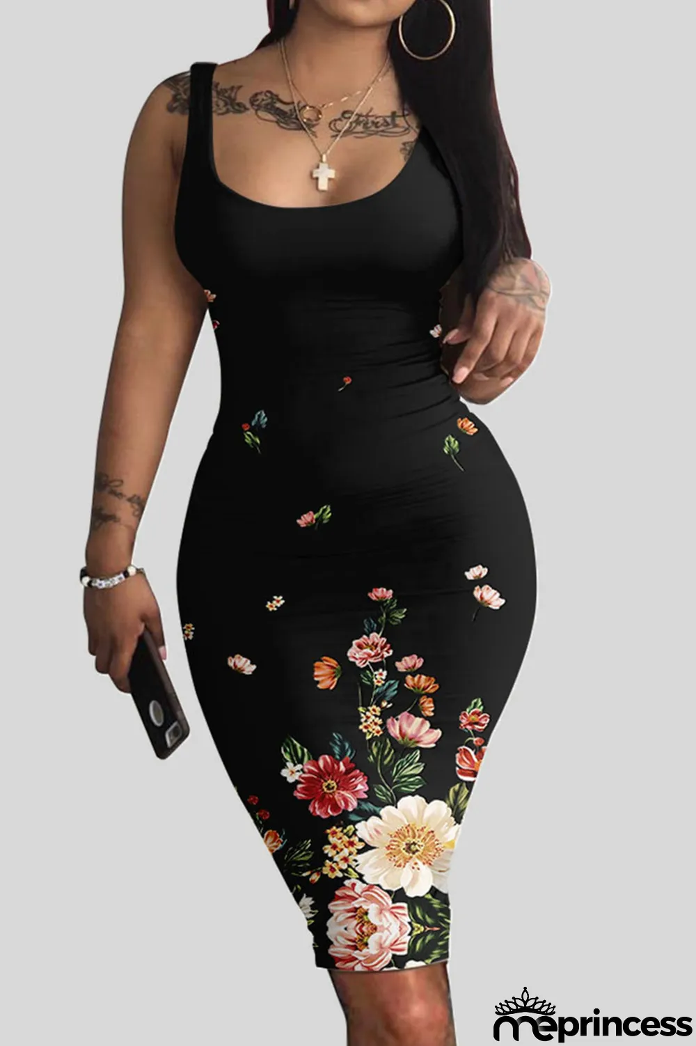 White Casual Print Patchwork U Neck Vest Dress Dresses