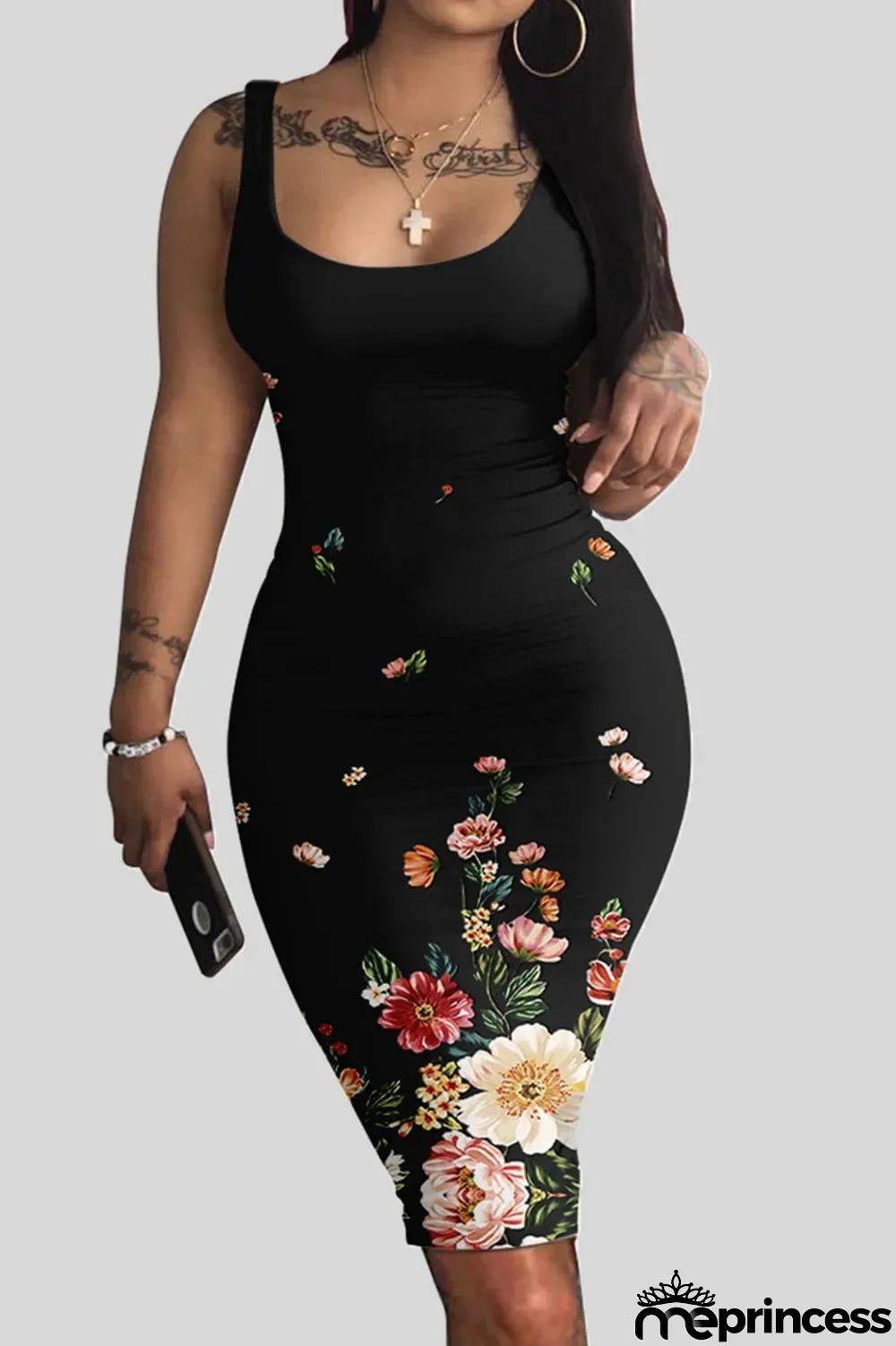 White Casual Print Patchwork U Neck Vest Dress Dresses