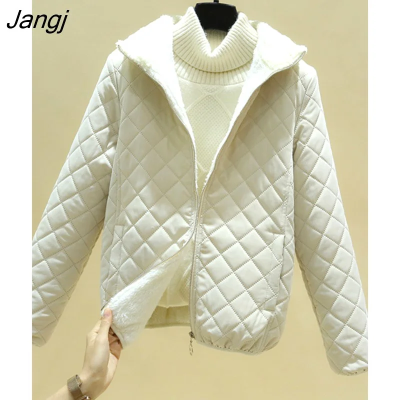 Jangj Women's Clothing 2022 Fashion New Plaid Cotton Coat Women's Plus Cotton Thick Coat Stand Collar Jacket Coats for Women