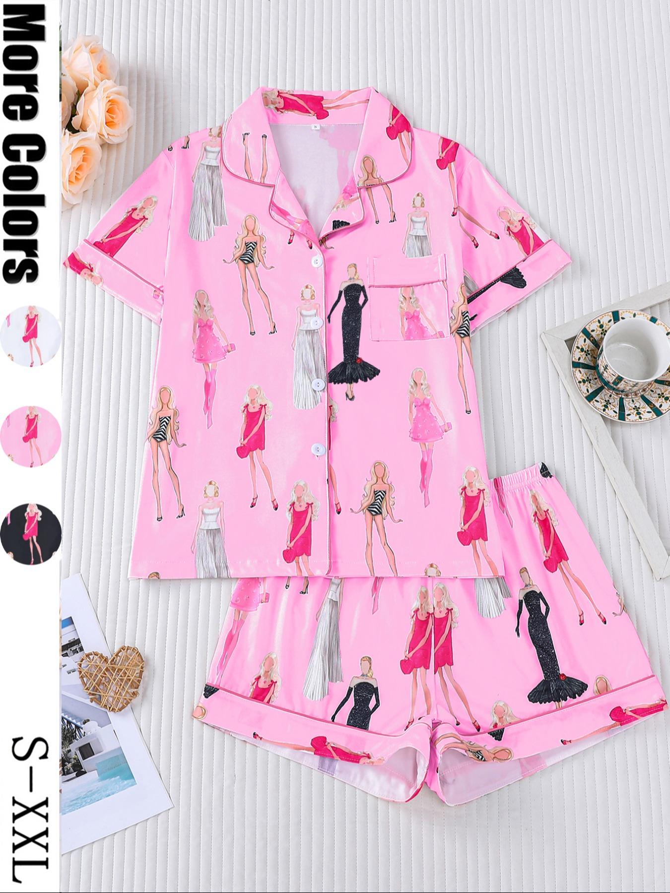 The Eras Tour Film Pajama Women's Sleepwear Set, Short Sleeve Button Front Soft Top & Elastic Shorts, Casual Home Wear, Loungewear, Comfortable Daily, Everyday, Pjs