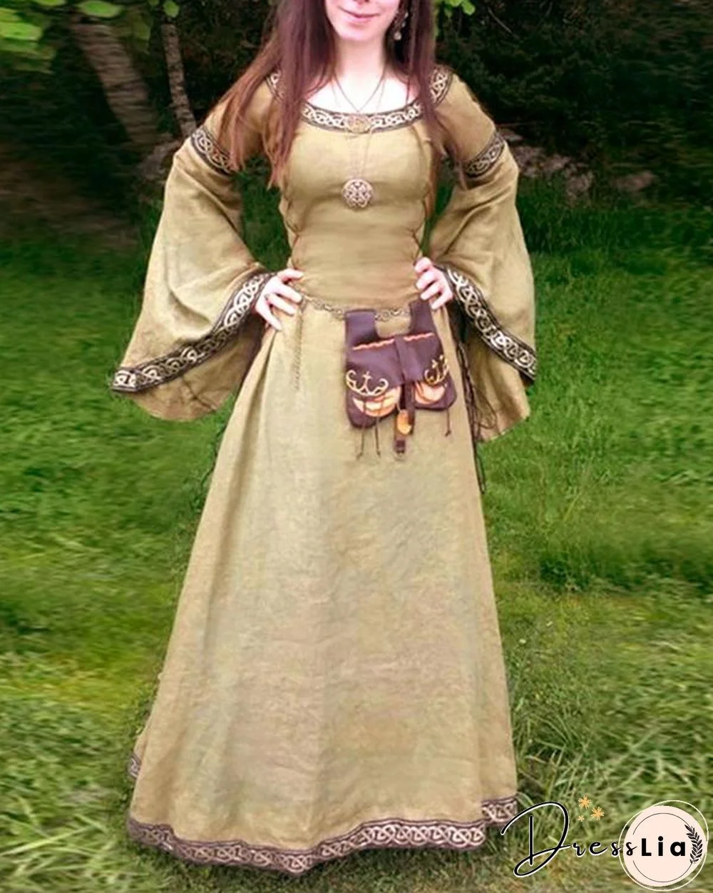 Classical Middle Ages Long Sleeve Round Neck Dress