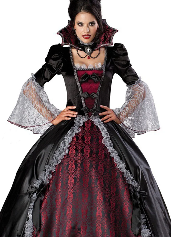 Deluxe Bubble Lace Sleeve Vampire Halloween Womens Costume-elleschic