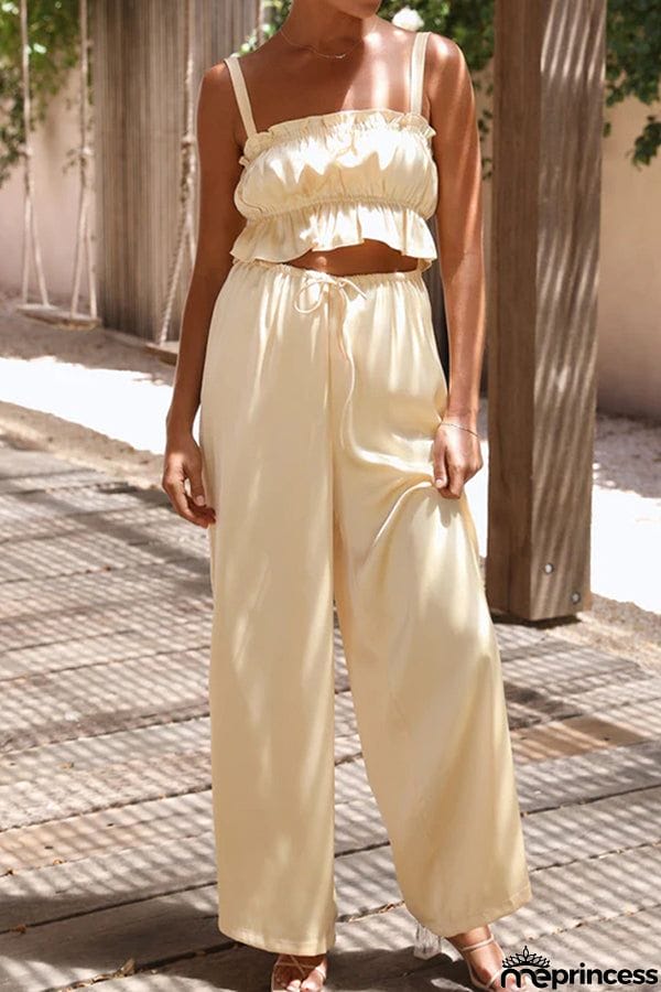 One word collar suspenders wide leg pants fashion suit