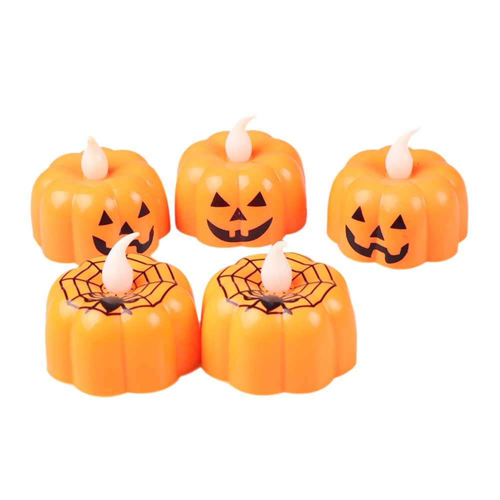 

12pcs LED Electronic Pumpkin Candle Light Atmosphere Ornament Luminous Lamp, Ghost face, 501 Original