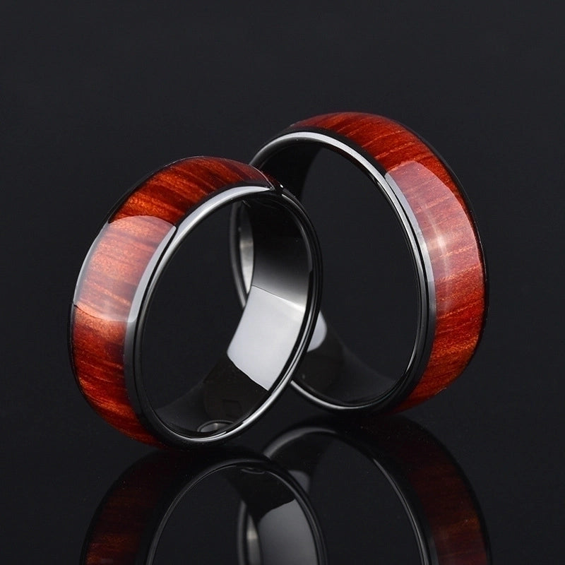 Minimalist Wood Grain Stainless Steel Plating Rings 1 Piece