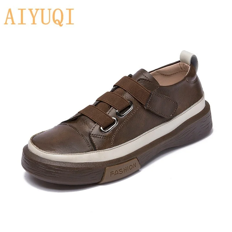 AIYUQI Women's Vulcanized Shoes Flat New Genuine Leather Women's sneakers Retro Large Size 42 43 Fashion Girl Student Shoes